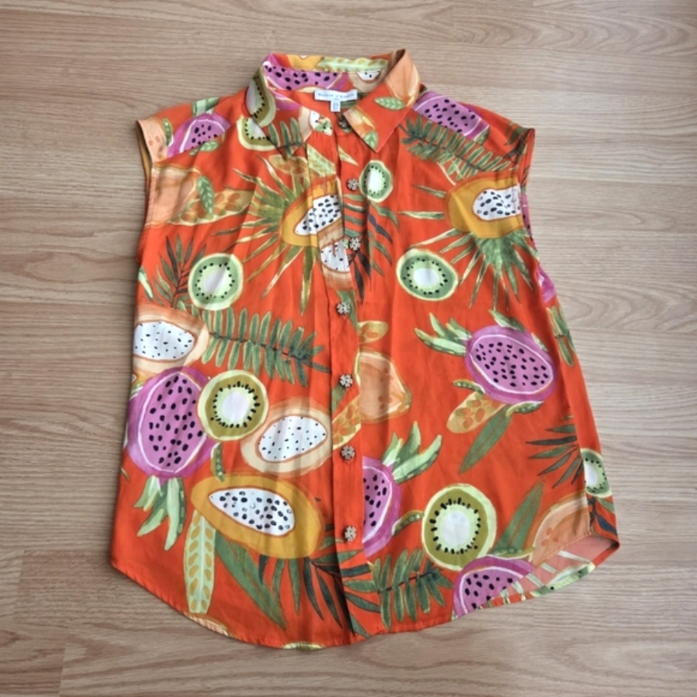 MAISON D'AMELIE Orange Fruit Print Sleeveless Blouse